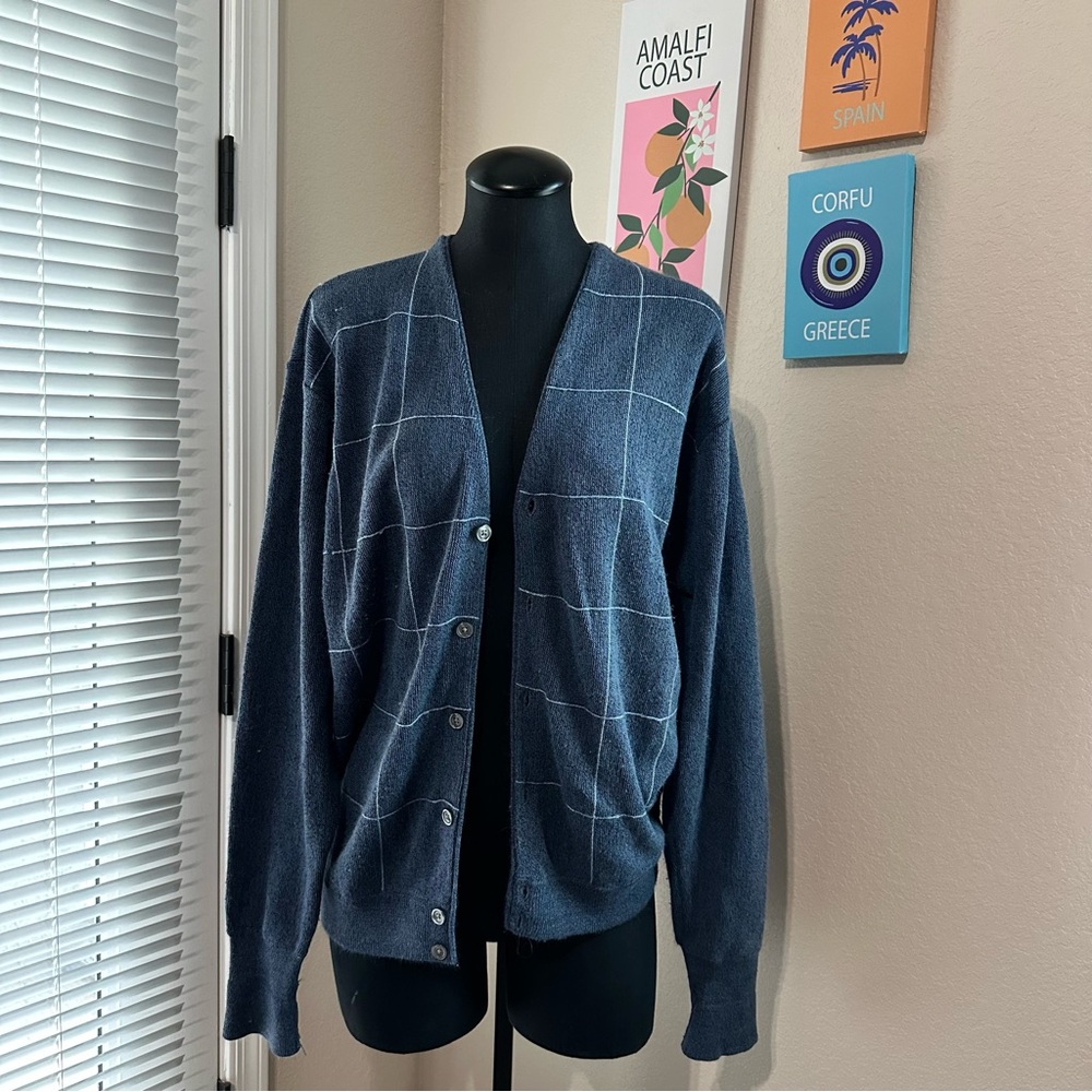 Men's Vintage Blue Cardigan Sweater